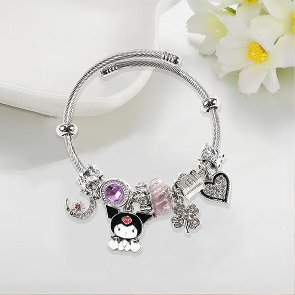 NEW Hello Kitty Cute Charm Bracelet, Adjustable Stainless Steel Composite Bangle - Picture 2 of 2